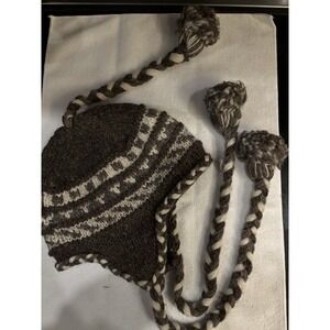 Made in Nepal Gray,   Wool Knit Fleece Lined Tassled Beanie Hat OS